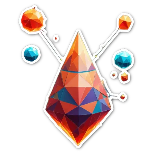 A colorful geometric shape is surrounded by other shapes.