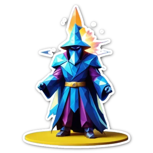 A plastic wizard with a yellow background.