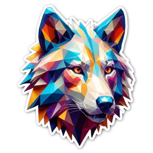 A polygonal dog head with lots of colors.