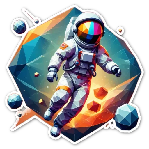 A colorful space man who is running and playing around.