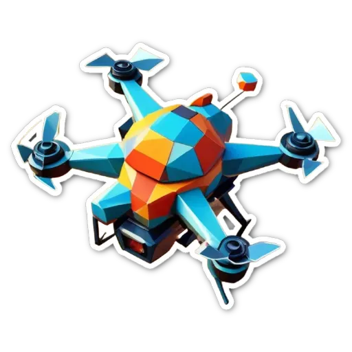 A colorful quadcopter with a black background.