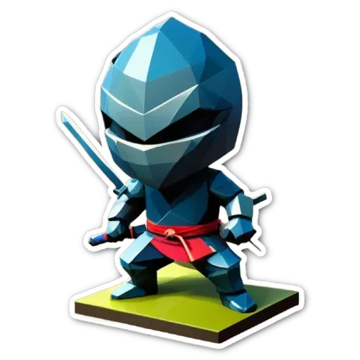 A blue cartoon character holding a sword.