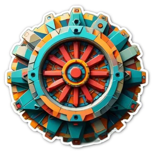 A very brief description of the black and colorful sticker of a machine.