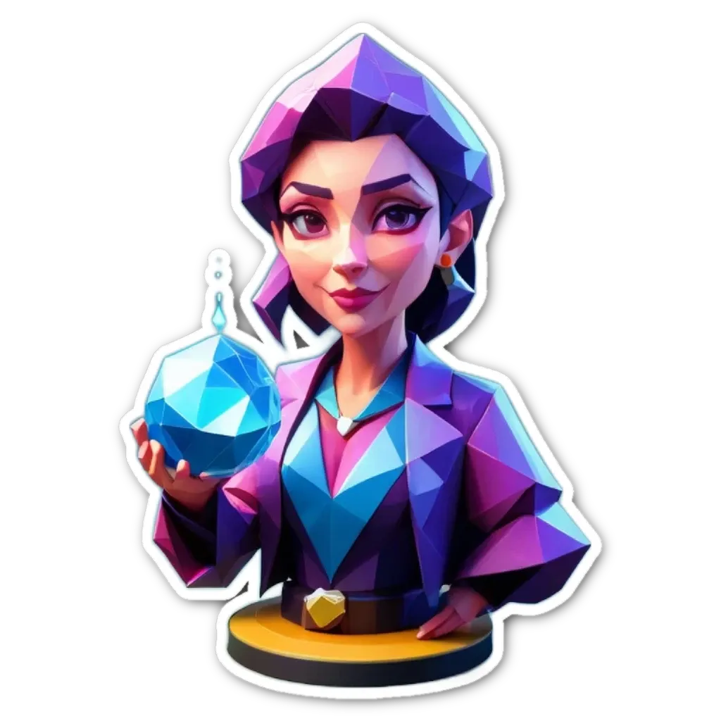 A woman holding a blue geometric ball is depicted in a sticker.