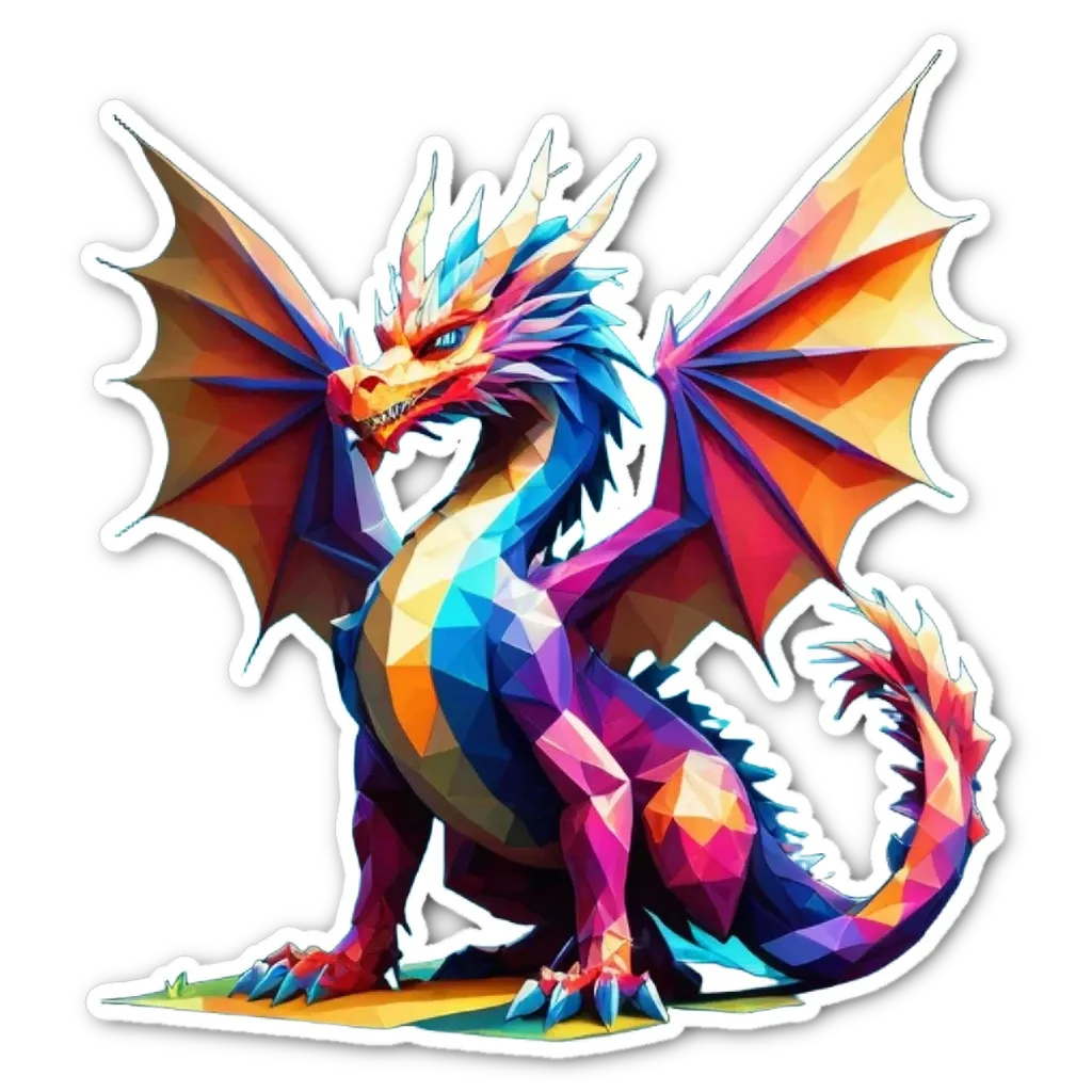 A dragon polygon sticker on a black background.