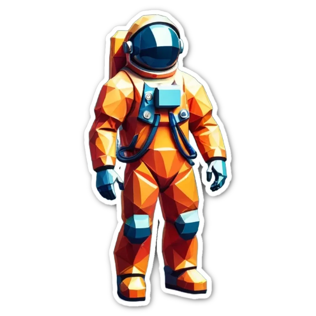 A man in an orange space suit on a black background.