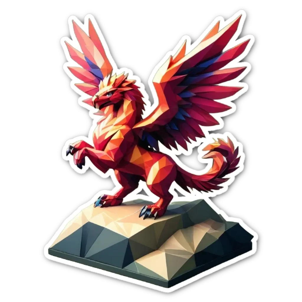 A red bird with wings and a dragon sticker.