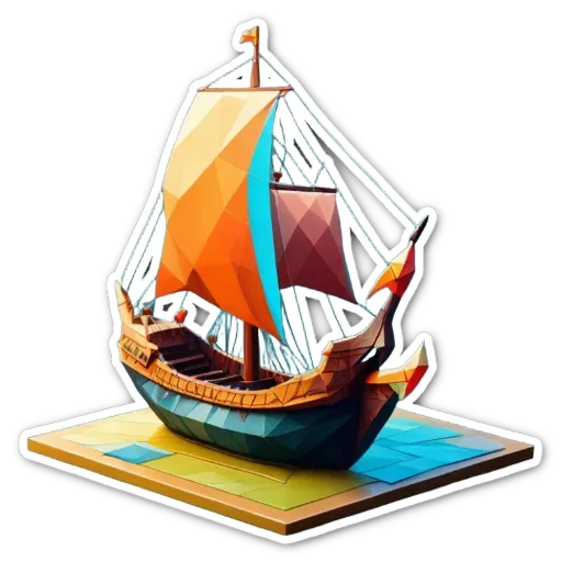 A sticker of a multicolored sailboat on a black background.