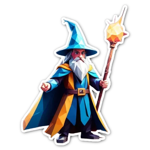 A polygonal wizard with a stick in his hand.