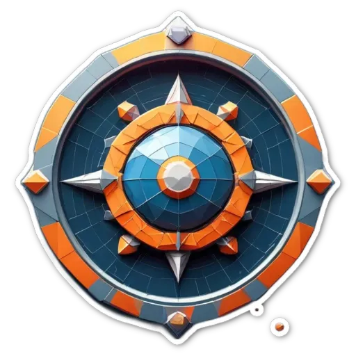 A blue and orange compass on a black background.