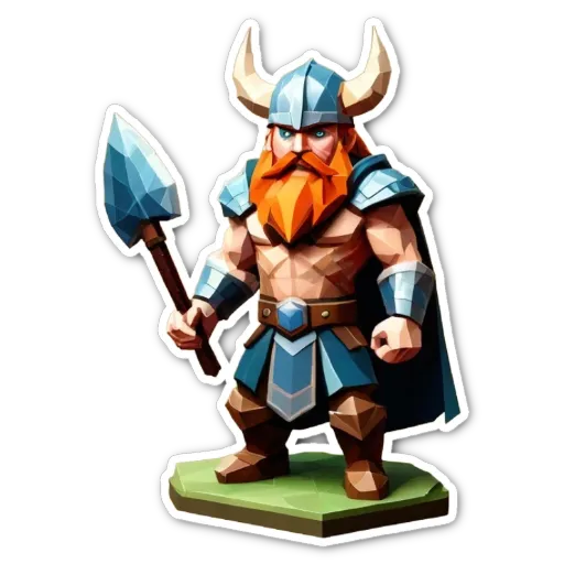 A plastic Viking holding a spear and standing on a grassy area.