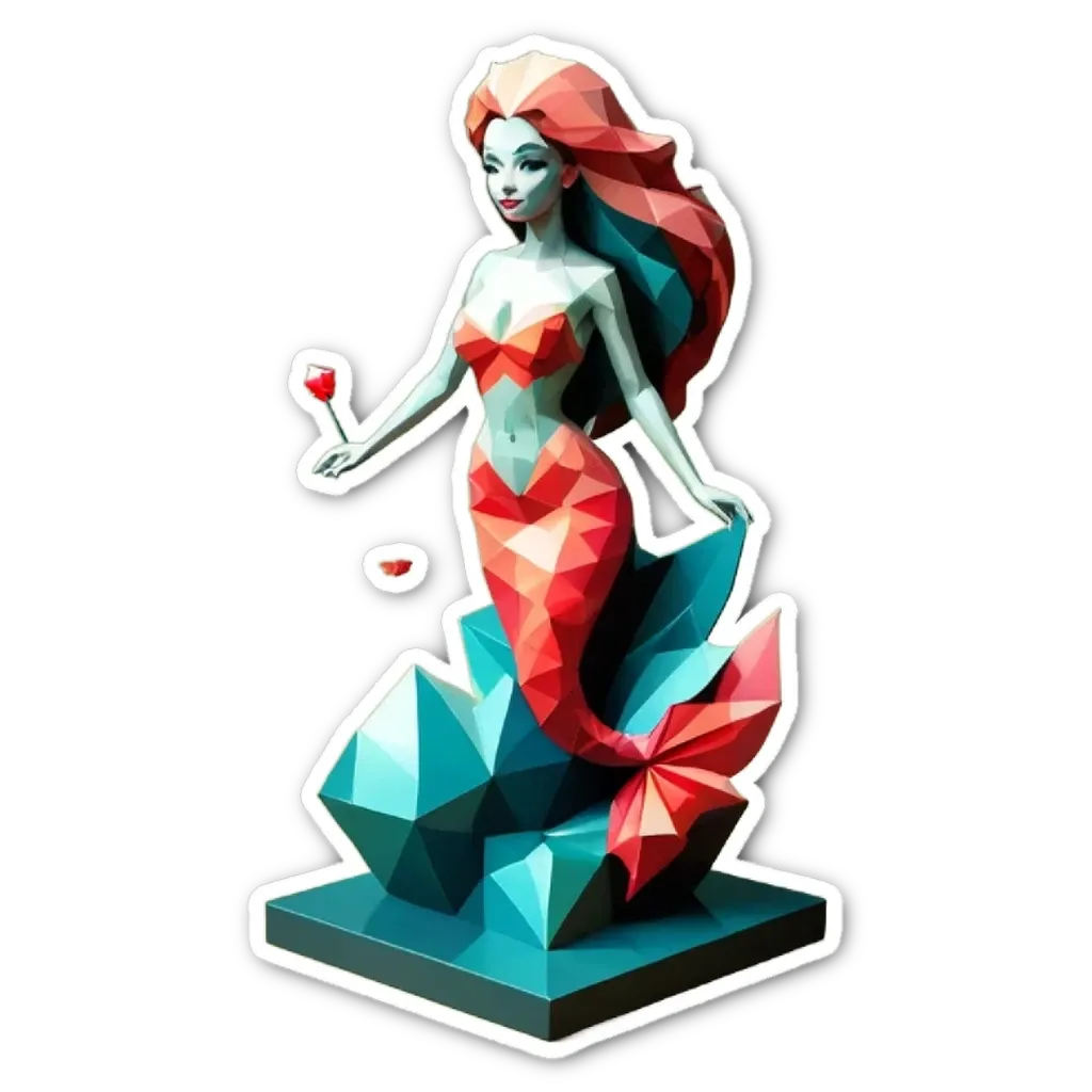 A sticker of a mermaid holding a rose that is on a black background.