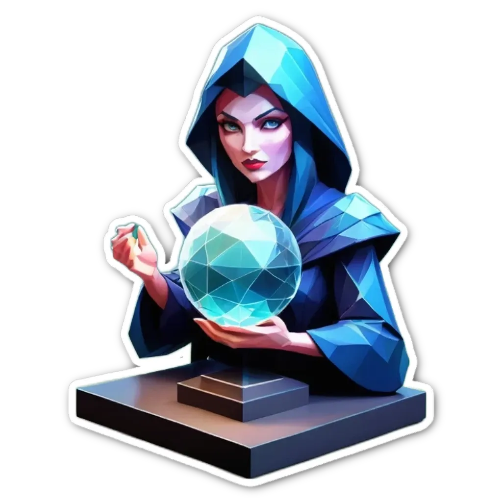 A blue hooded figure is holding a crystal ball.