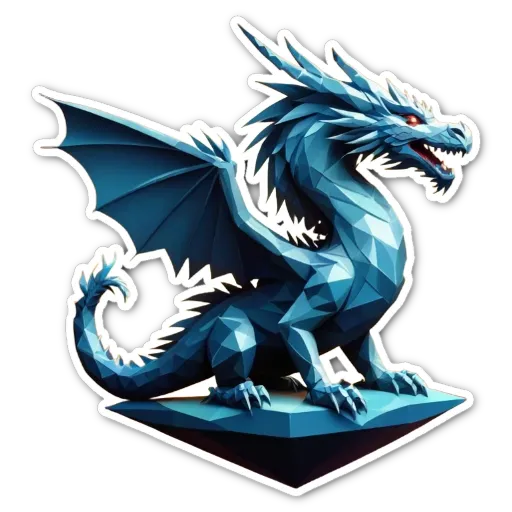 A blue dragon sticker on a black background.