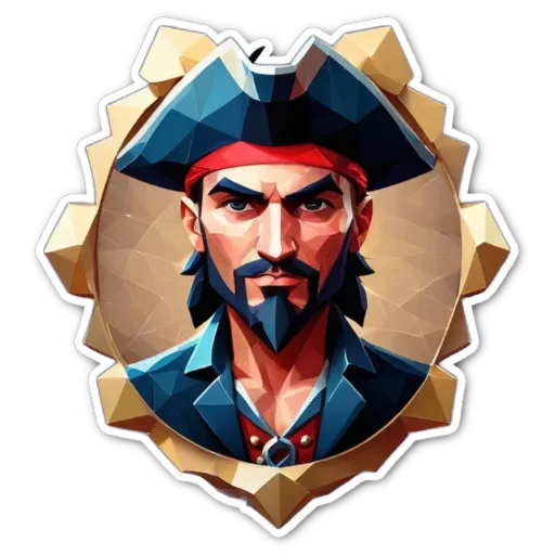 A pirate man with a red bandana on his head.