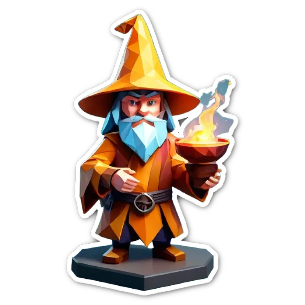 A cartoon drawing of a wizard with a staff.