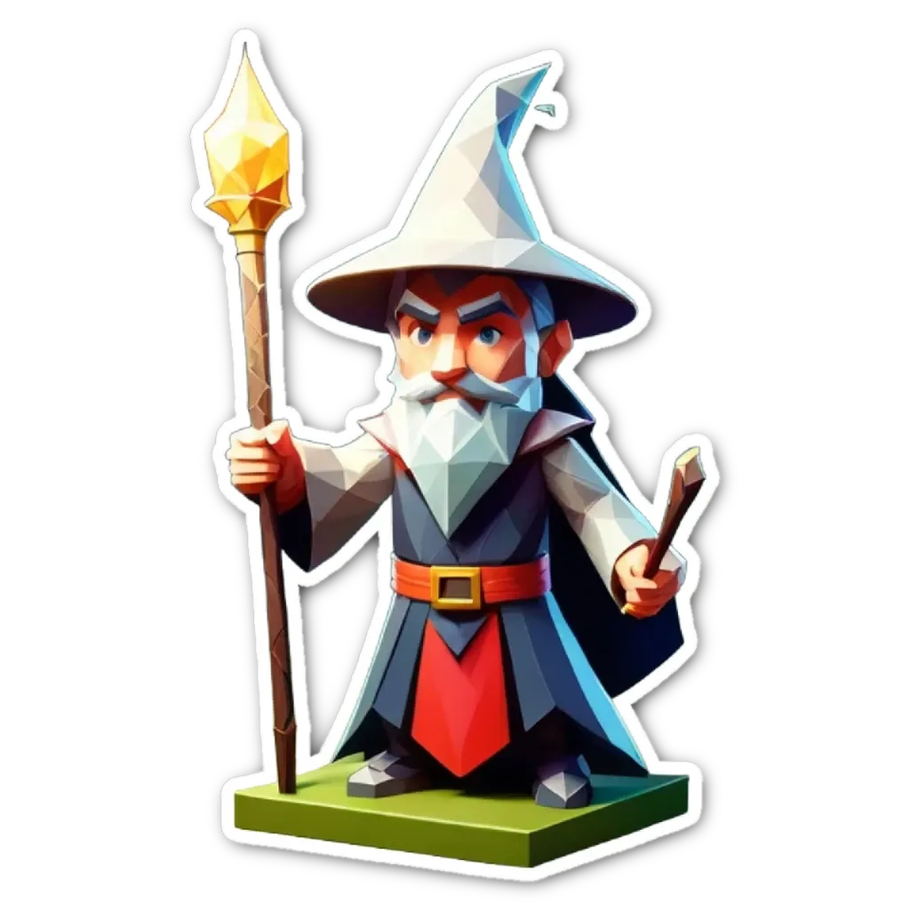 A cartoon drawing of a gnome with a staff.