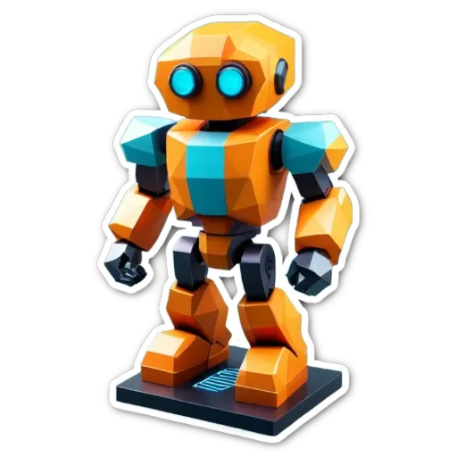 An orange robot is standing on a black background.