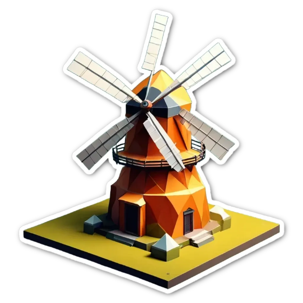 An orange windmill is sticker-ed onto a black background.