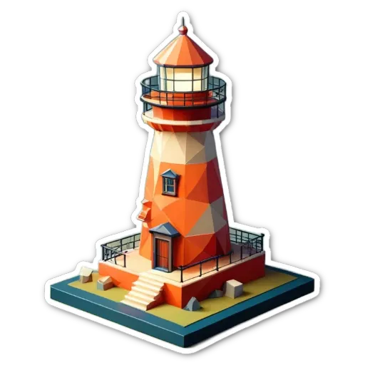 A sticker of a house with a light house.