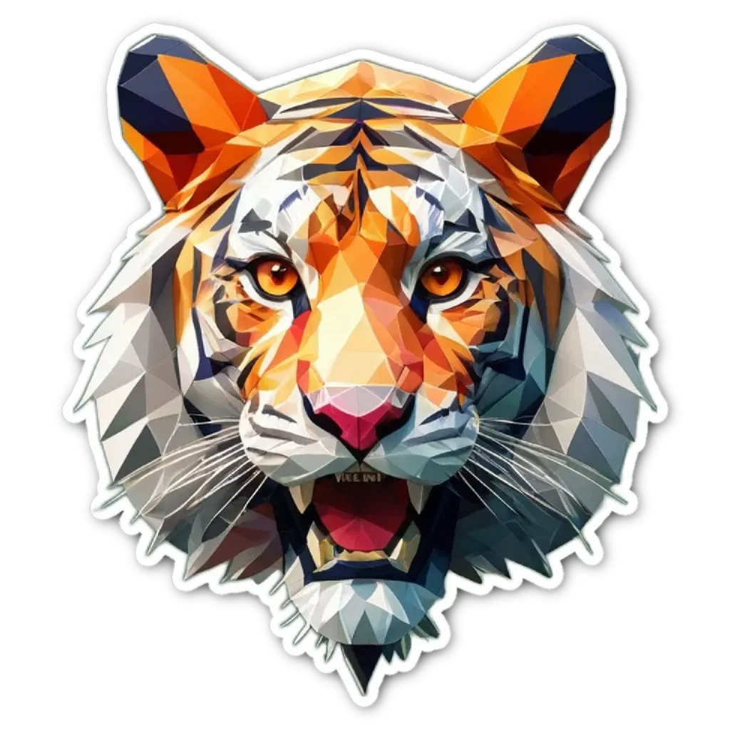 A tiger polygon sticker with a black background.