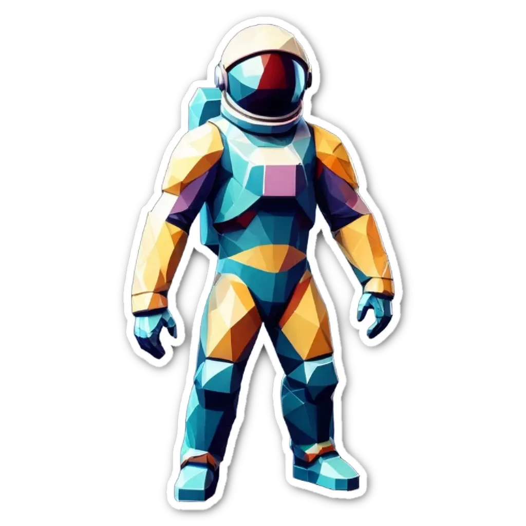 A man in a space suit is standing on a black background.