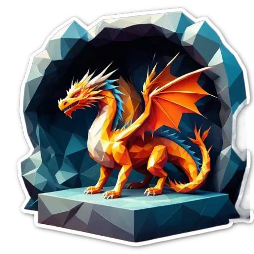 A dragon polygonal sticker on a black background.