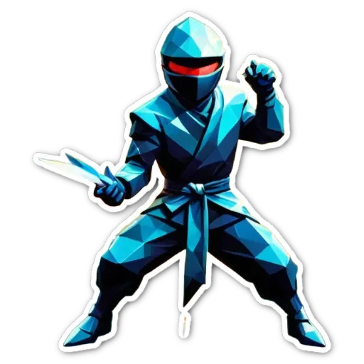 A sticker of a blue dressed person with knives for weapons.