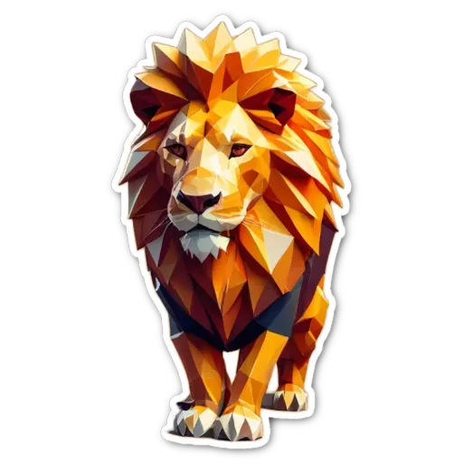 A lion polygon sticker on a black background.