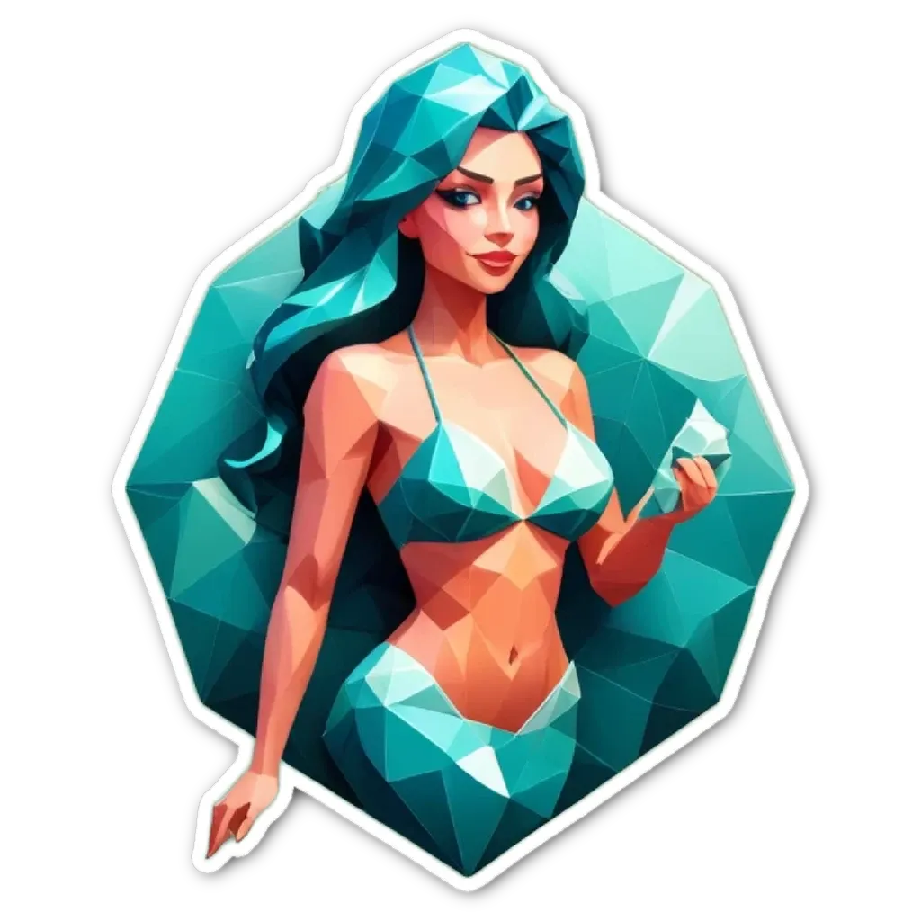 A woman in a bikini is holding a diamond.