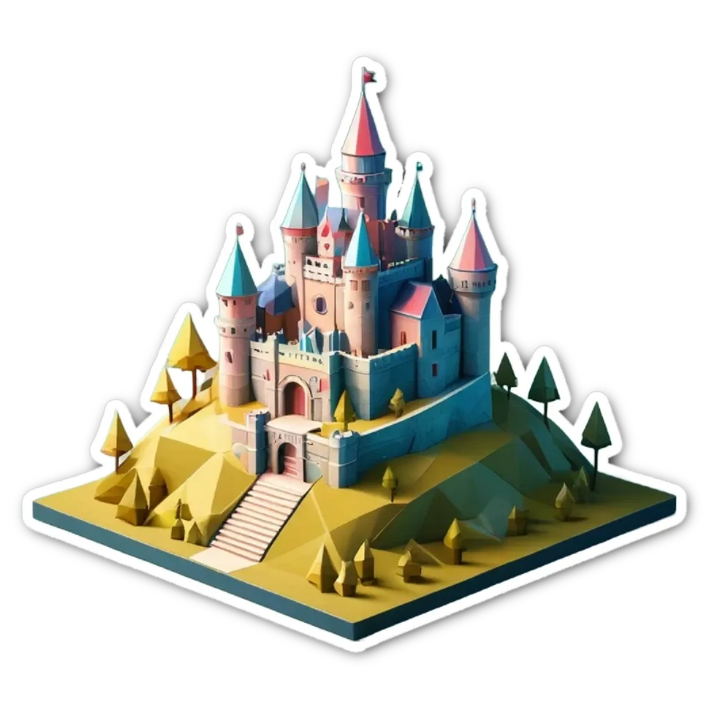 A castle is being stickeraped to a black background.