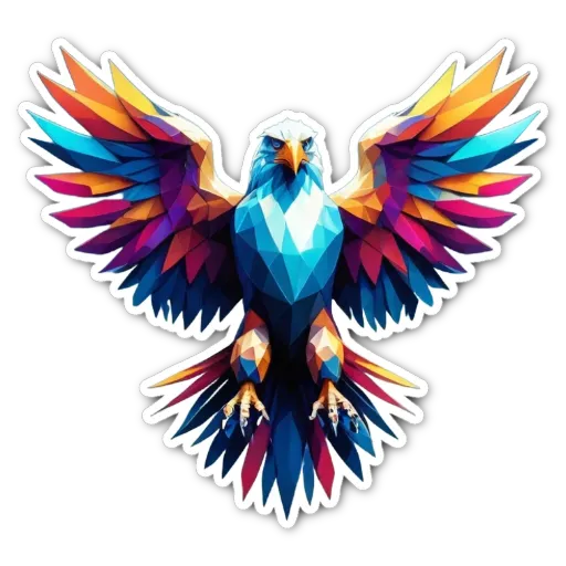 A colorful bird with a logo in the middle of its wings.