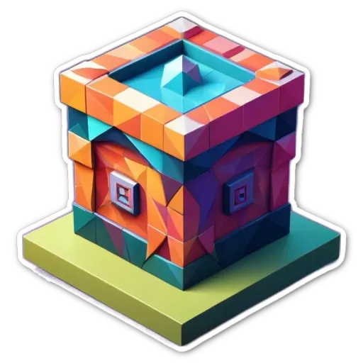 A colorful box with a blue top has a triangle on it.