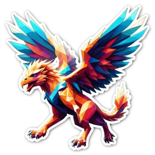 A colorful bird with a Polygonal design on its wing.