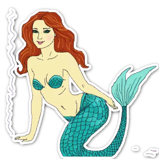 A drawing of a mermaid that is colorfully clad.