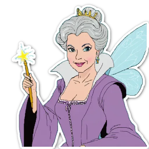 A cartoon drawing of a woman with a wand.