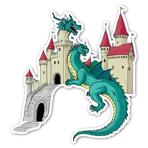 A dragon is riding a bridge over a castle.