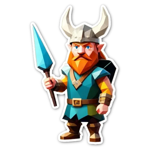 A cartoon drawing of a man with blue hair and a Viking outfit.