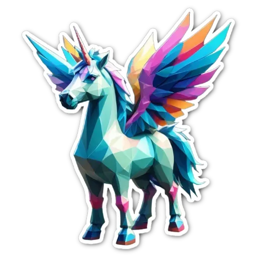 A unicorn with blue wings is standing on a black background.