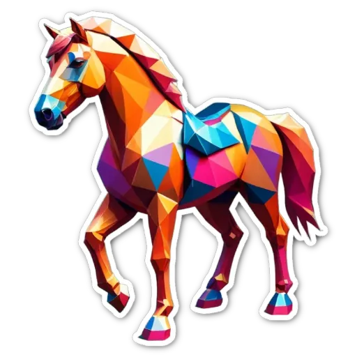 A colorful horse polygon sticker on a black background.