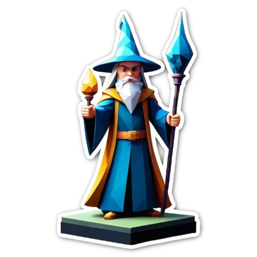 A cartoon drawing of a wizard with a staff.