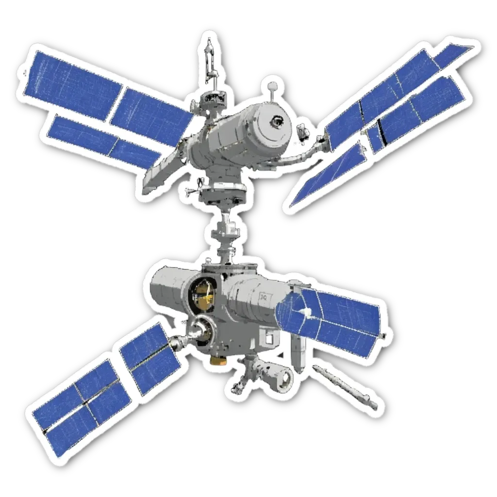 A space station with four solar panels on it.