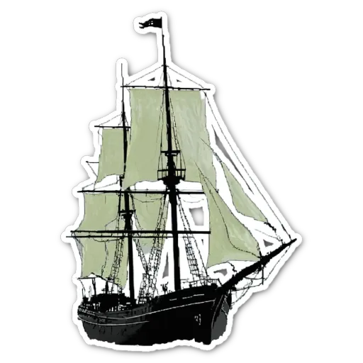 A sticker of a ship that says 'this is a ship' on it.