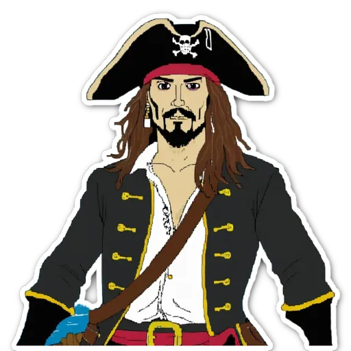 A cartoon drawing of a man in a pirate's costume.