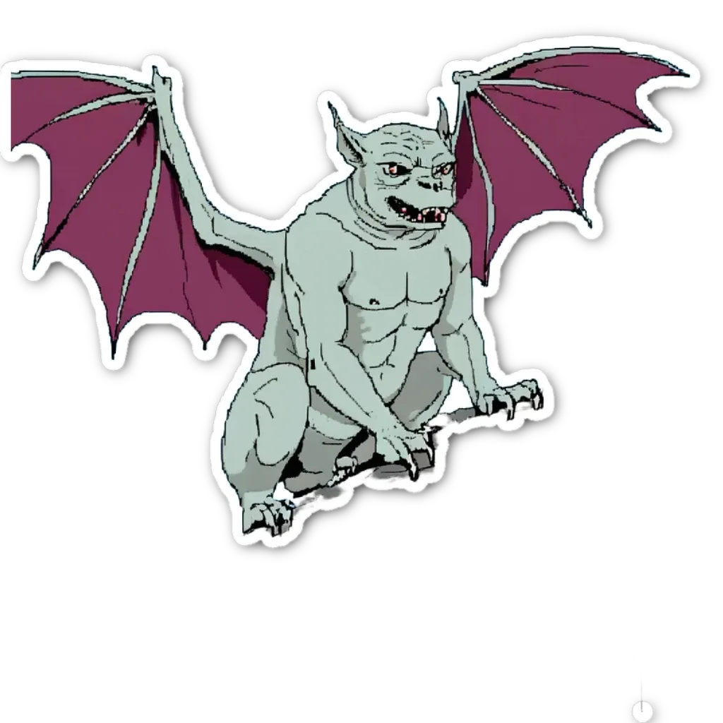 A sticker of a beast with pink wings that reads 'this is an image of a beast with pink wings.