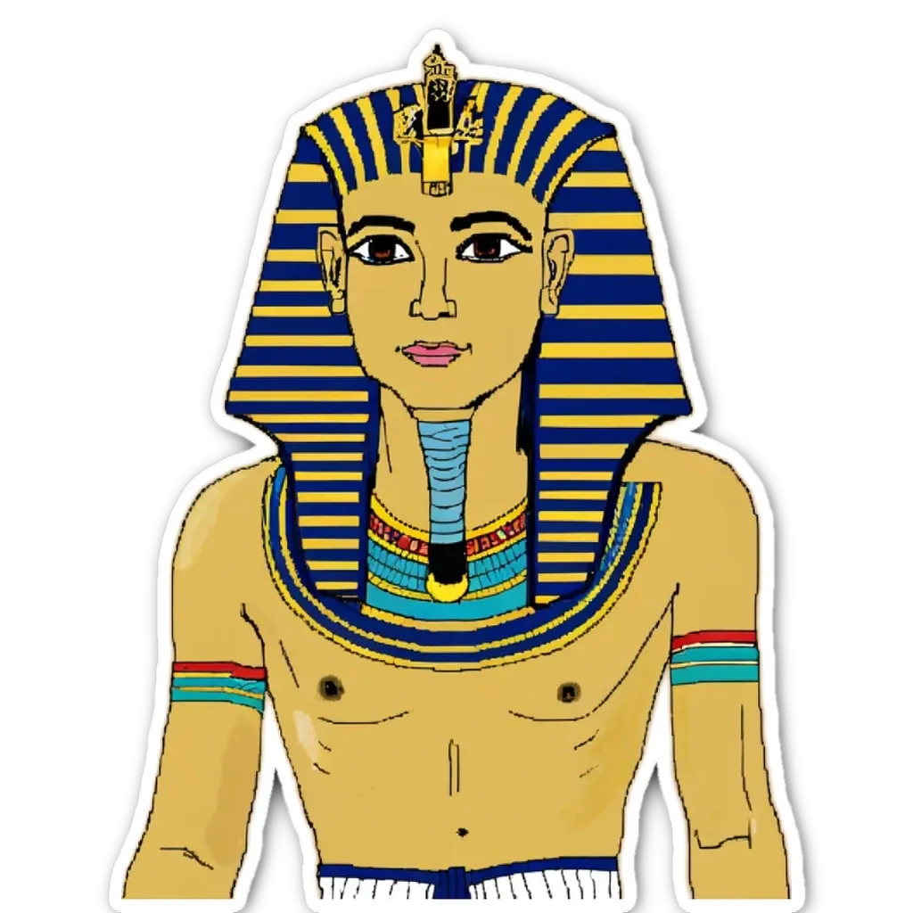 A drawing of a pharaoh that is yellow and blue.