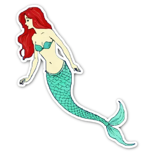 A sticker of a mermaid that is green and blue.