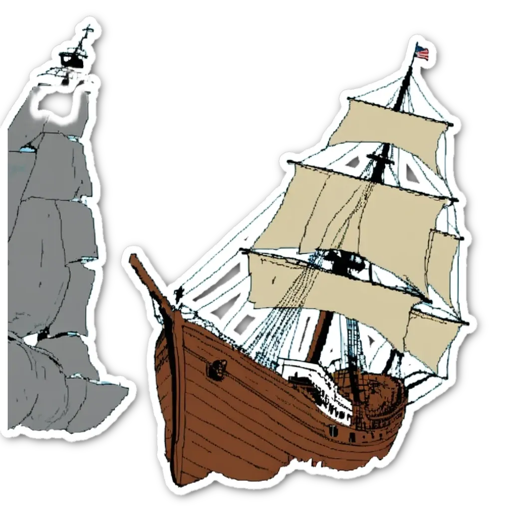 A sticker of a ship with the American flag on the top.