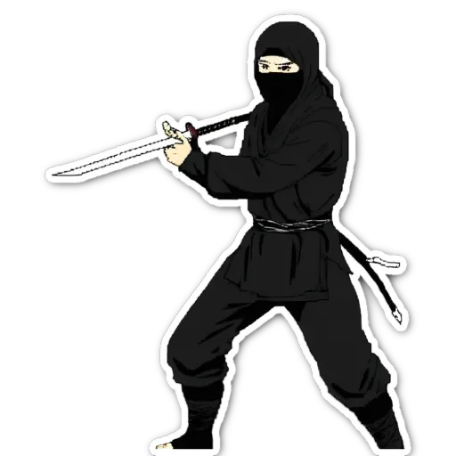 A sticker of a black ninja with a sword.