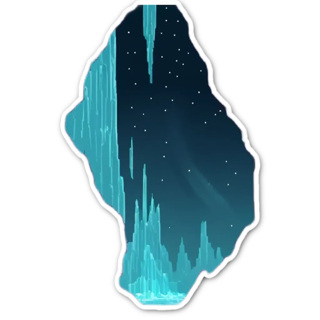 A sticker of a polar ice cap with stars in the background.